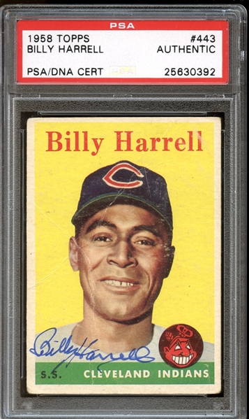 1958 Topps #443 Billy Harrell Autographed PSA/DNA AUTHENTIC