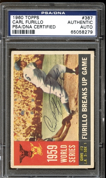 1960 Topps #387 Carl Furillo World Series Game #3 Autographed PSA/DNA AUTHENTIC