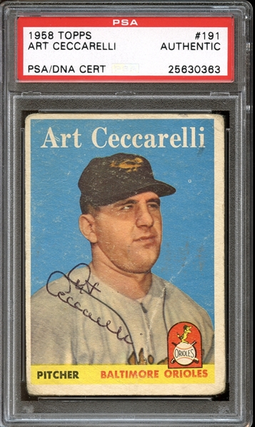 1958 Topps #191 Art Ceccarelli Autographed PSA/DNA AUTHENTIC