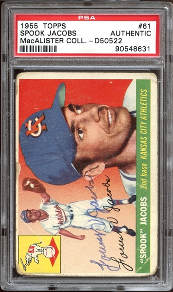 1955 Topps #61 Forrest Spook Jacobs Autographed PSA/DNA AUTHENTIC