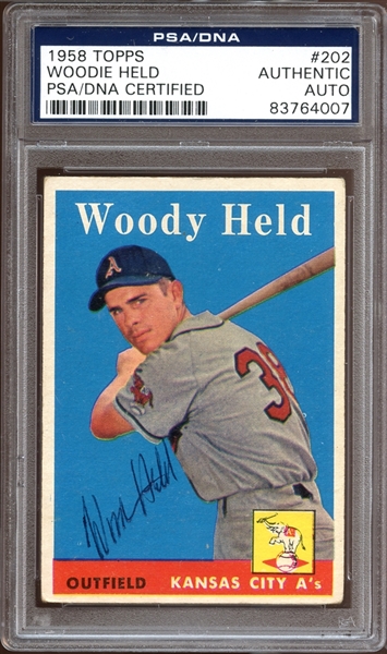1958 Topps #202 Woodie Held Autographed PSA/DNA AUTHENTIC