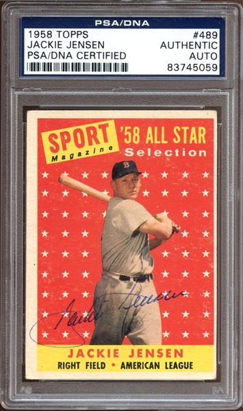 1958 Topps #489 Jackie Jensen All Star Autographed PSA/DNA AUTHENTIC