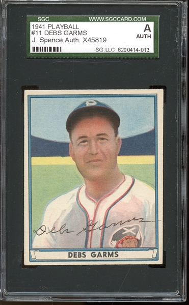 1941 Play Ball #11 Debs Garms Autographed JSA SGC AUTHENTIC 