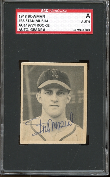 1948 Bowman #36 Stan Musial Autographed SGC AUTHENTIC