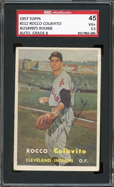 1957 Topps #212 Rocky Colavito Autographed SGC AUTHENTIC 45 VG+ 3.5