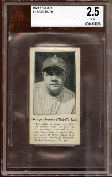 Lot Detail 1928 Fro Joy 1 Babe Ruth BVG 2 5 GOOD VG