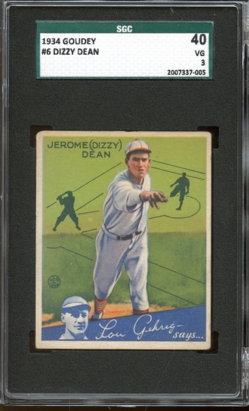 1934 Goudey #6 Dizzy Dean SGC 40 VG 3 
