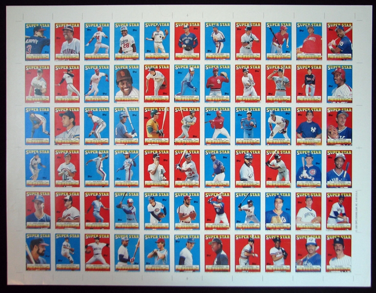 1988 Topps Baseball Superstars Uncut Sheet with (66) Cards Featuring Ripken, Carter, Brett, Schmidt, Etc.