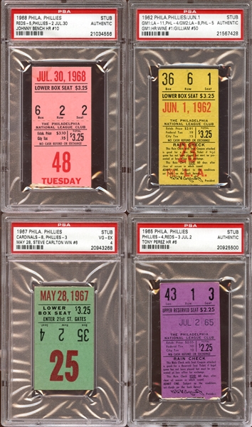 1960s Philadelphia Phillies Prominent Ticket Stub Collection of (4) All PSA