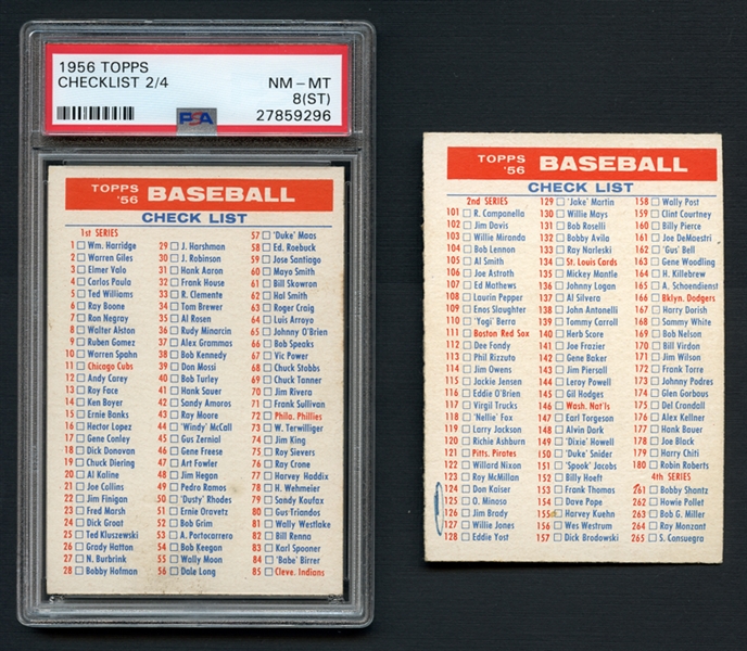 1956 Topps Checklists 1/3 PSA 8 (ST) and 2/4