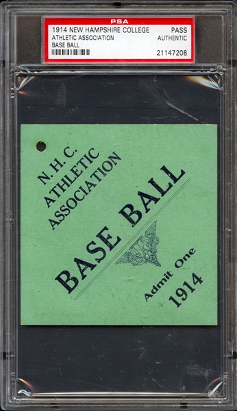 1914 New Hampshire College Athletic Assoc Baseball Pass PSA Authentic