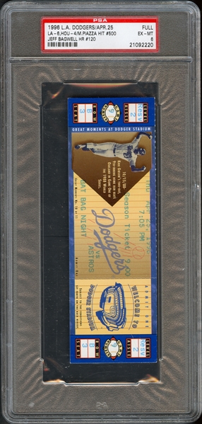 1996 Dodgers - Piazza Hit #500 Ticket Full PSA 6 EX-MT