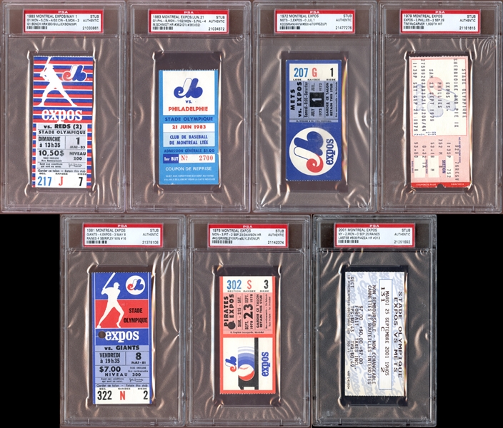 1983-2006 Montreal Expos/Washington Nationals Ticket and Stub Group of (13) All PSA AUTHENTIC