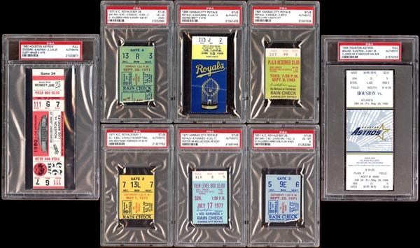 1970s-2000s K.C. Royals/Houston Astros/Tampa Bay Devil Rays Ticket and Stub Group of (27) All PSA AUTHENTIC