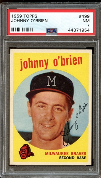 1959 Topps #499 Johnny OBrien PSA 7 NM