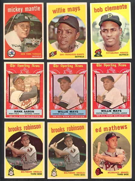 1959 Topps Baseball Group of More Than (240) with Stars and HOFers Featuring Mantle, Mays, Clemente, Aaron Etc.