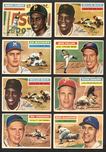 1956 Topps Baseball Group of (43) with HOFers Including (2) Willie Mays, Clemente Etc.