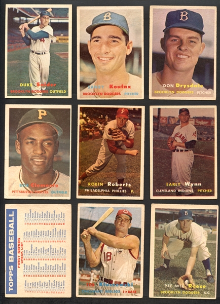 1957 Topps Baseball Group of (89) with Stars and HOFers Featuring Clemente, Koufax and CL 1/2
