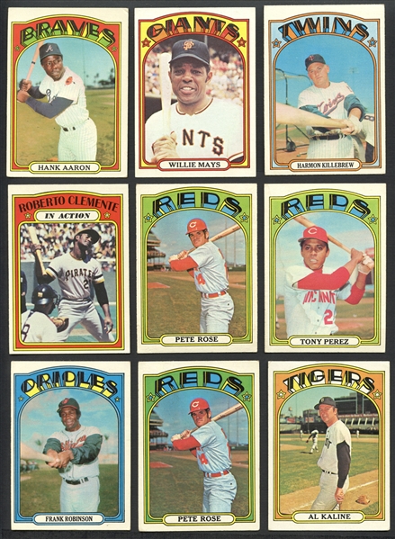 1972 Topps Baseball Group of More Than (270) with HOFers Featuring Mays, Clemente, Aaron, Etc. 