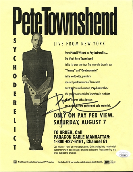 Pete Townshend Signed Promotional Flyer JSA