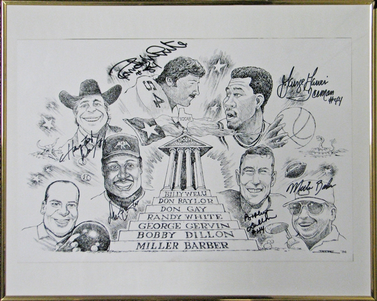 Texas Sport Hall of Fame Multi-Signed Print with (6) Signatures Including Randy White and George Gervin PSA/DNA