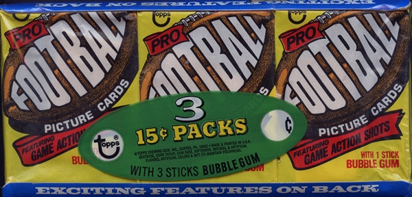1977 Topps Football Unopened Wax Pack Tray (Three Unopened Wax Packs)