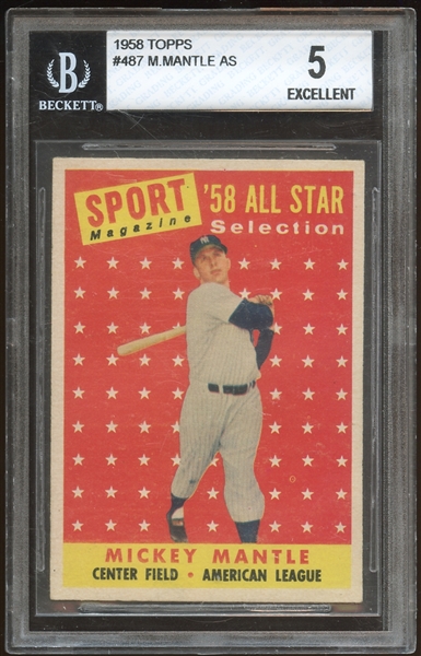 1958 Topps #487 Mickey Mantle All Star BVG 5 EX