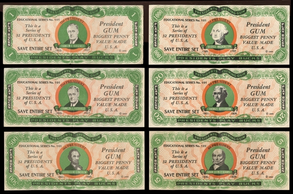 1933 Dietz Gum Presidents Play Bucks Complete Set with Variations and Album