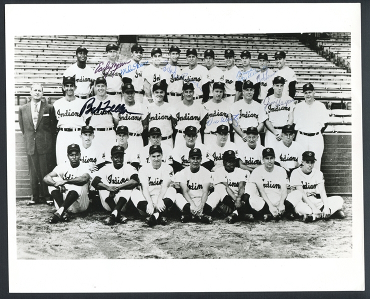 Early Wynn and Bob Feller Signed 1954 Cleveland Indians Photo with Others