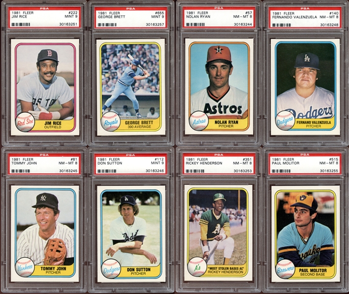 1981 Fleer Baseball Group of (13) with HOFers All PSA Graded