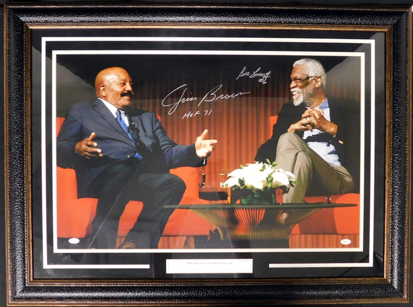 Jim Brown and Bill Russell Signed Large Color Photo JSA