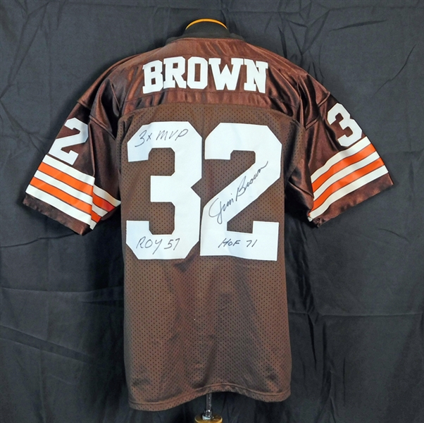 Jim Brown Signed and Inscribed Cleveland Browns Replica Jersey
