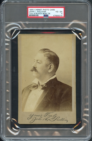 1890 Cabinet Photo Card John L. Sullivan Tux w/ Black Bow Tie PSA 4 VG-EX