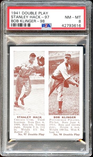 1941 Double Play #97-98 Stanley Hack Bob Klinger PSA 8 NM-MT