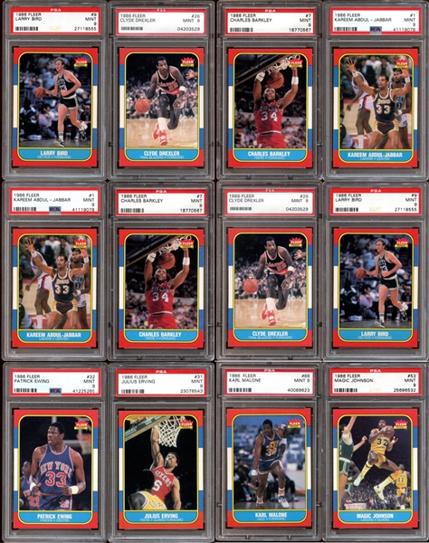 1986 Fleer Basketball Near-Complete Set (131/132) (No Jordan) All PSA 9 MINT