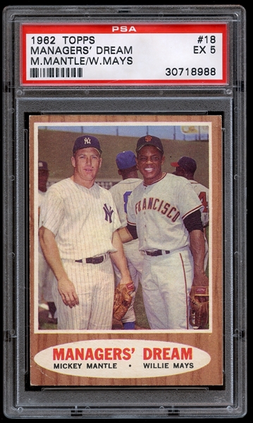 1962 Topps #18 Mickey Mantle Willie Mays Managers Dream PSA 5 EX