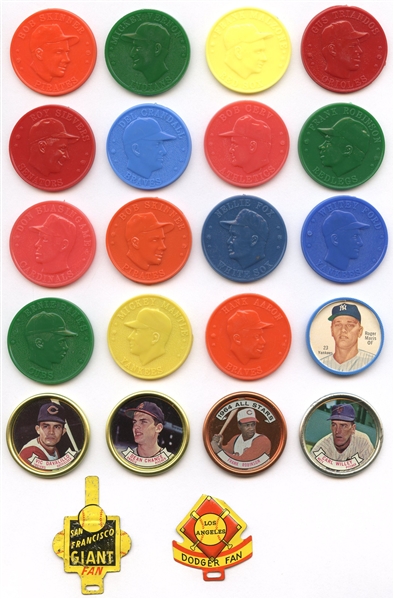 1950s-1960s Topps Armour & Salada Coins, Pins Group of 22 With HOFers