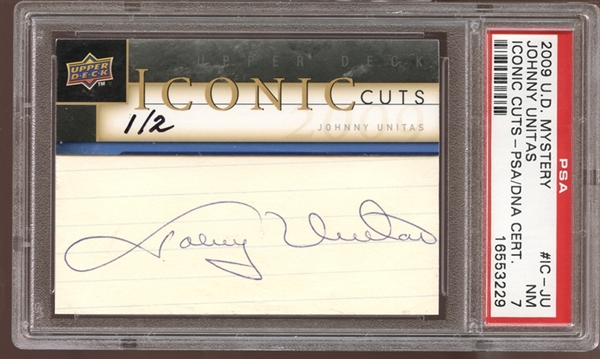 2009 U.D. Mystery Iconic Cuts #IC-JU Johnny Unitas 1/2 PSA 7 NM PSA/DNA Authentic