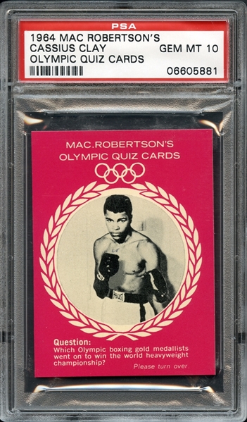 1964 Mac Robertsons Olympic Quiz Cards Cassius Clay PSA 10 GEM MINT