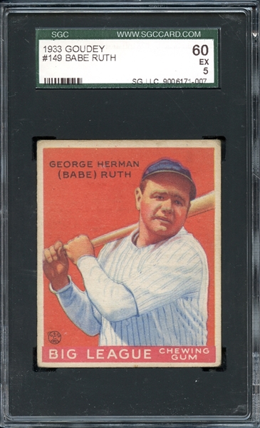 1933 Goudey #149 Babe Ruth SGC 5 EX