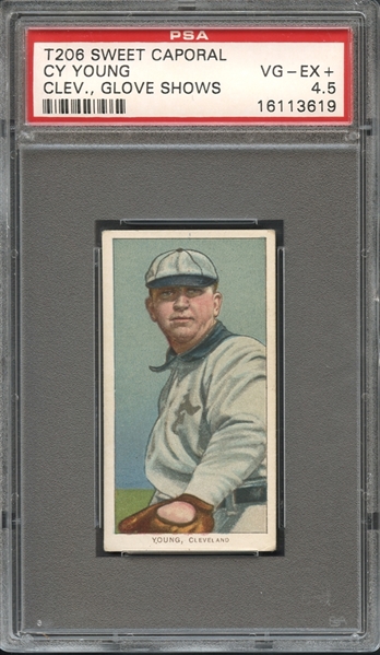 1909-1911 T206 Sweet Caporal  350-460/42 Cy Young Cleveland Glove Shows PSA 4.5 VG-EX+