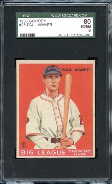 1933 Goudey #25 Paul Waner SGC 6 EX-NM