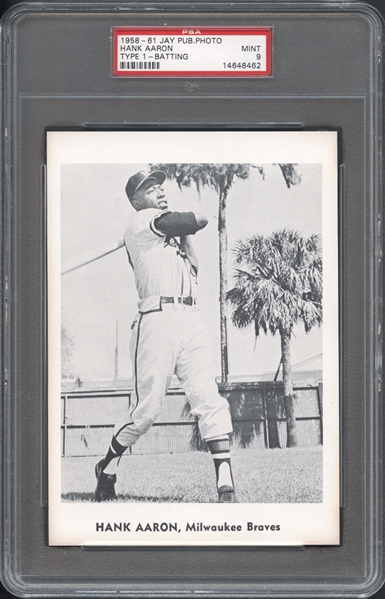 1958-1961 Jay Publishing Photo Hank Aaron Type 1 - Batting PSA 9 MINT  