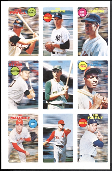 Exceptionally Rare 1968 Topps 3D Proof Uncut Sheet with Powell and Staub and Two Unissued Cards