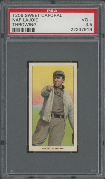 1909-11 T206 Sweet Caporal 150/30 Nap Lajoie Throwing PSA 3.5 VG+