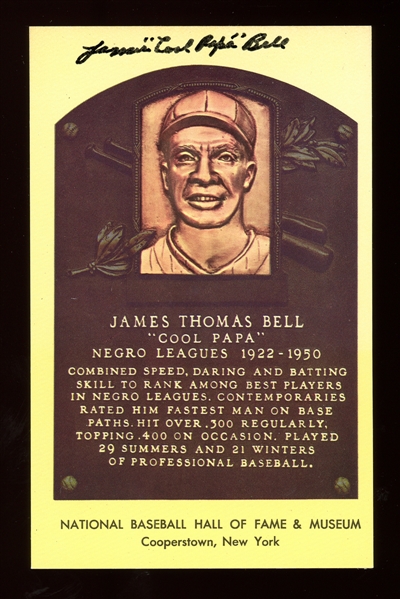 1964-Date Yellow Hall of Fame Plaque James "Cool Papa" Bell Autographed 