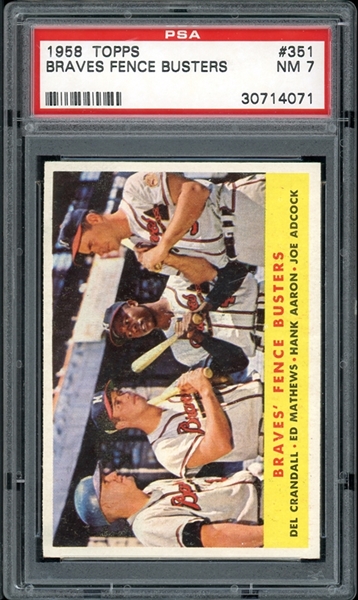 1958 Topps #351 Braves Fence Busters PSA 7 NM