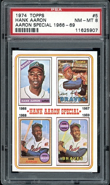 1974 Topps #5 Hank Aaron - Aaron Special 1966-69 PSA 8 NM-MT