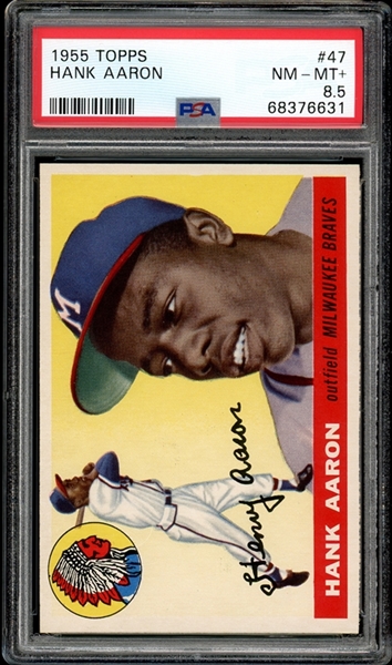 1955 Topps #47 Hank Aaron PSA 8.5 NM-MT+ Exceptionally High End For The Grade