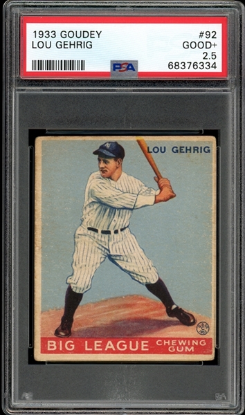 1933 Goudey #92 Lou Gehrig PSA 2.5 GOOD+